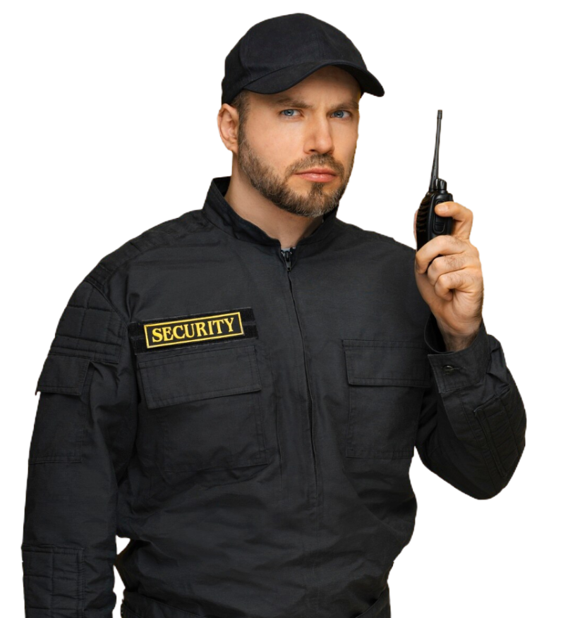 Professional security officer completing an incident report with a notebook