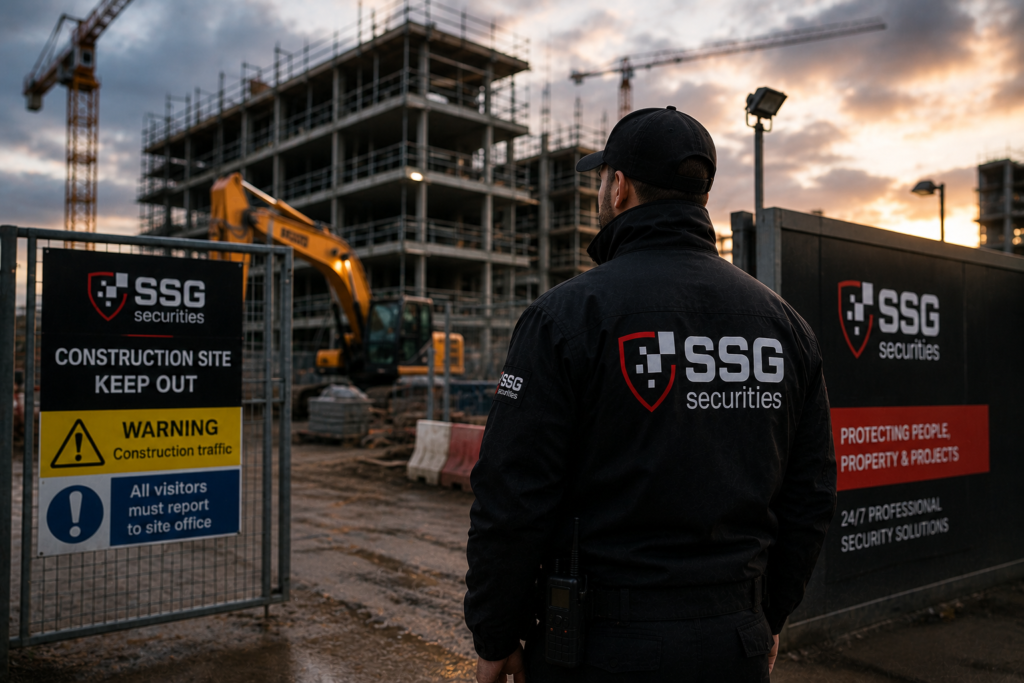 Construction site security officer at site access point
